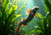 Axolotl nageant parmi les plantes aquatiques dans un aquarium