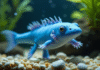 Axolotl bleu nageant dans l'eau douce en plongée