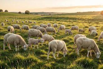 Brebis et agneaux dans un pré à la vente