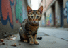 Chat domestique abandonné dans une ruelle urbaine
