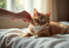 Chat brun et blanc sur un coussin dans un salon lumineux