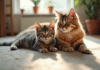 Jeune chaton tabby et chat persan détendus ensemble