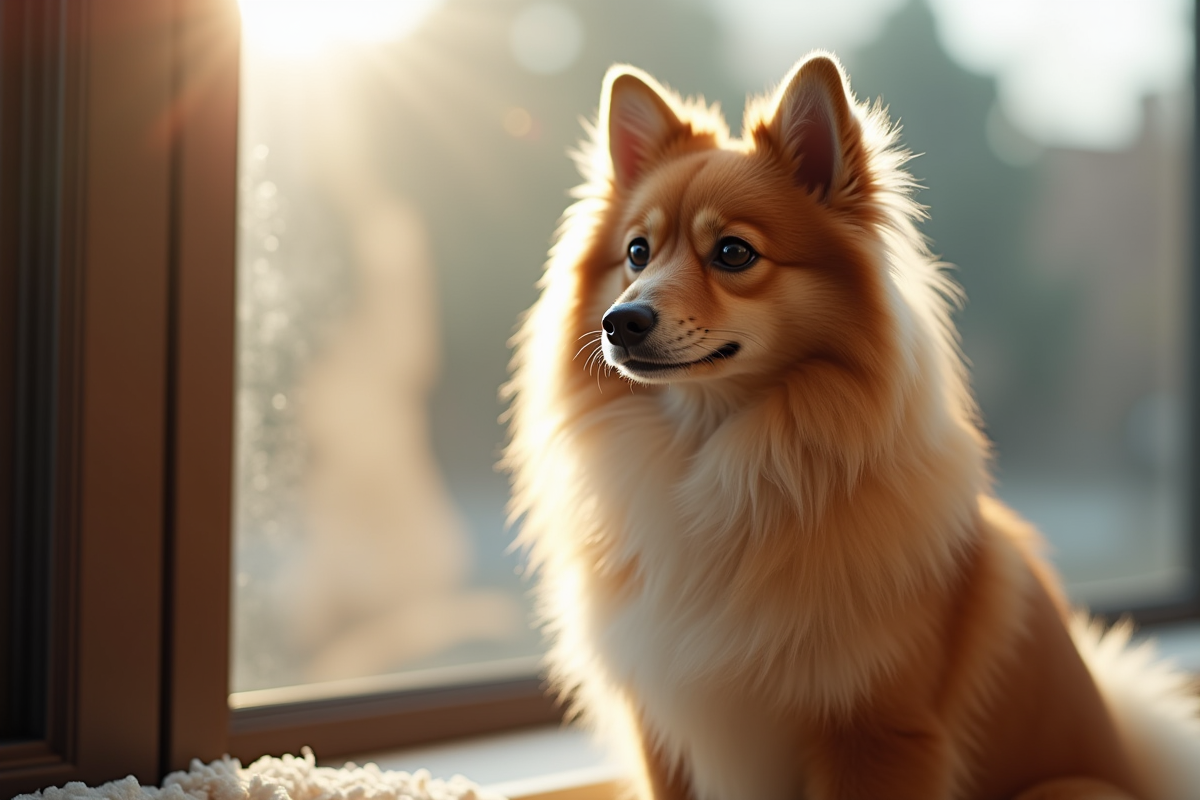 Finnish Spitz assis près d