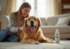 Chien retriever heureux recevant un traitement antiparasitaire