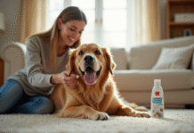 Chien retriever heureux recevant un traitement antiparasitaire