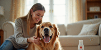Chien retriever heureux recevant un traitement antiparasitaire