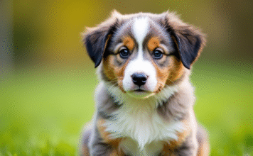 Santé du chiot Berger Australien : prévenir les principales maladies Chiot australian shepherd sur pelouse en lumière douce