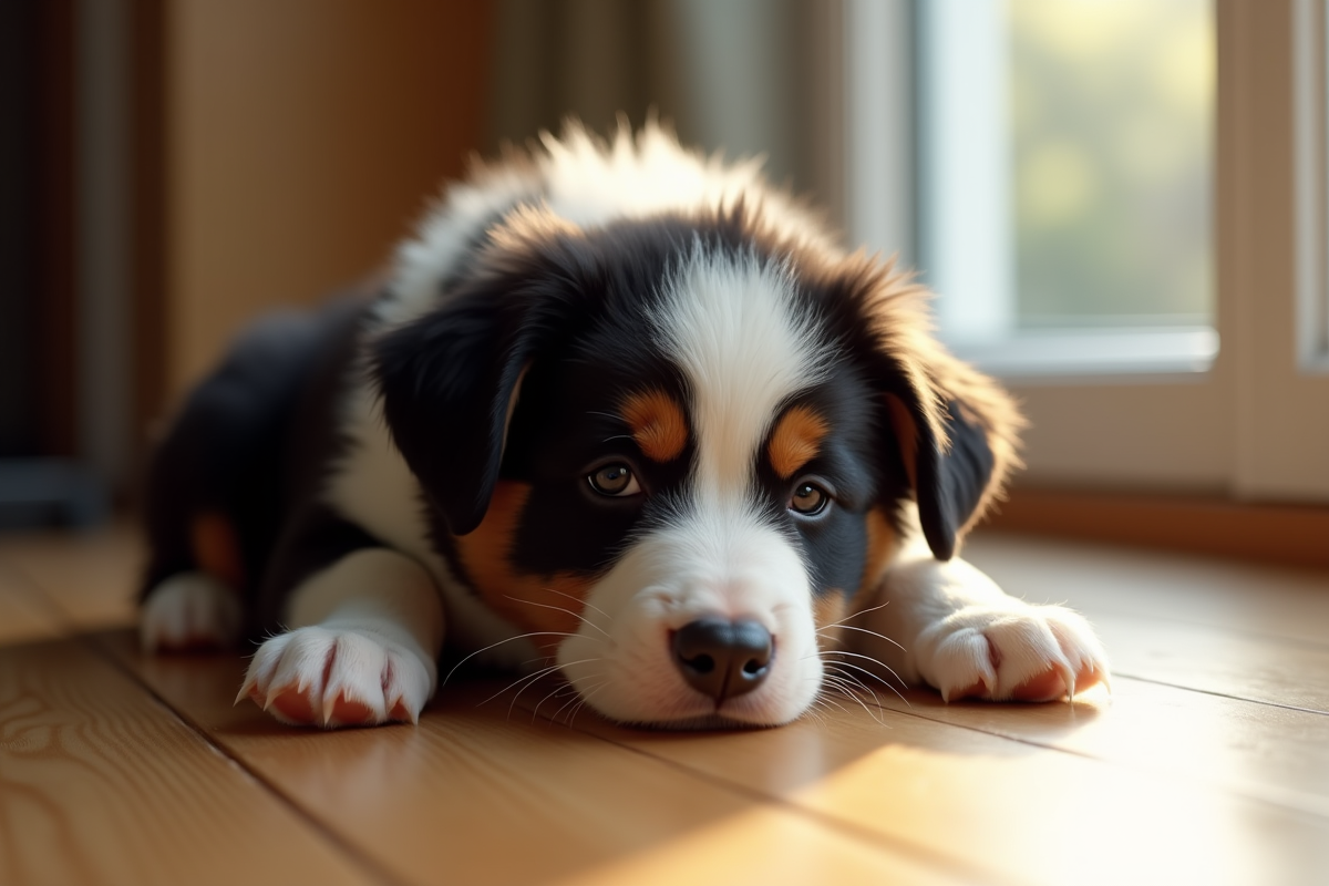 Chiot border collie reposant paisiblement à l