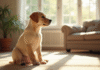 Chiot labrador assis dans un salon lumineux