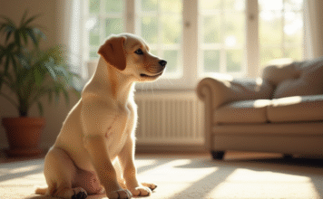Astuces et conseils pour le dressage de votre chiot de labrador Chiot labrador assis dans un salon lumineux