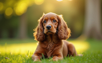 Les particularités du cocker américain : ce que vous devez savoir Cocker spaniel assis dans un parc ensoleille avec regard expressif