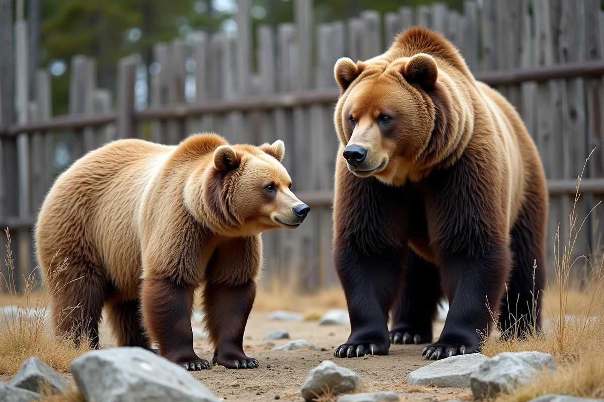 Comparaison de taille entre un grizzly et un ours Kodiak dans un centre de conservation de la faune sauvage