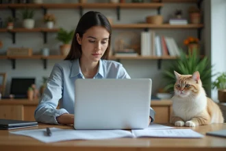 Jeune femme avec chat Birman dans un intérieur cosy