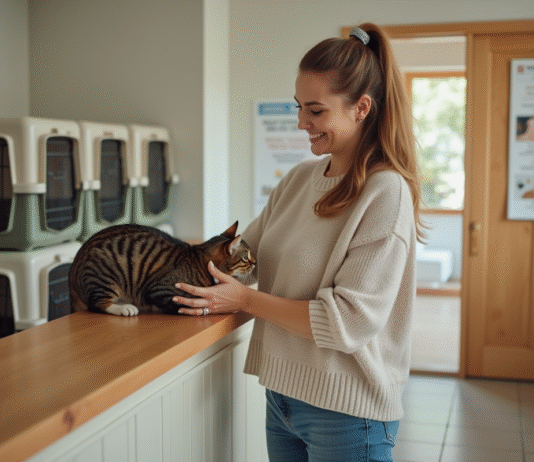 Prix pension chat par jour : tarif et coût des garderies félins Femme souriante plaçant son chat dans un centre de garde