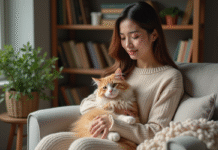 Chat à poils longs : reconnaître et nommer cette race de félin Femme élégante caressant un chat dans un salon cosy