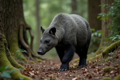 Grison mature marchant dans la forêt dense sud-américaine