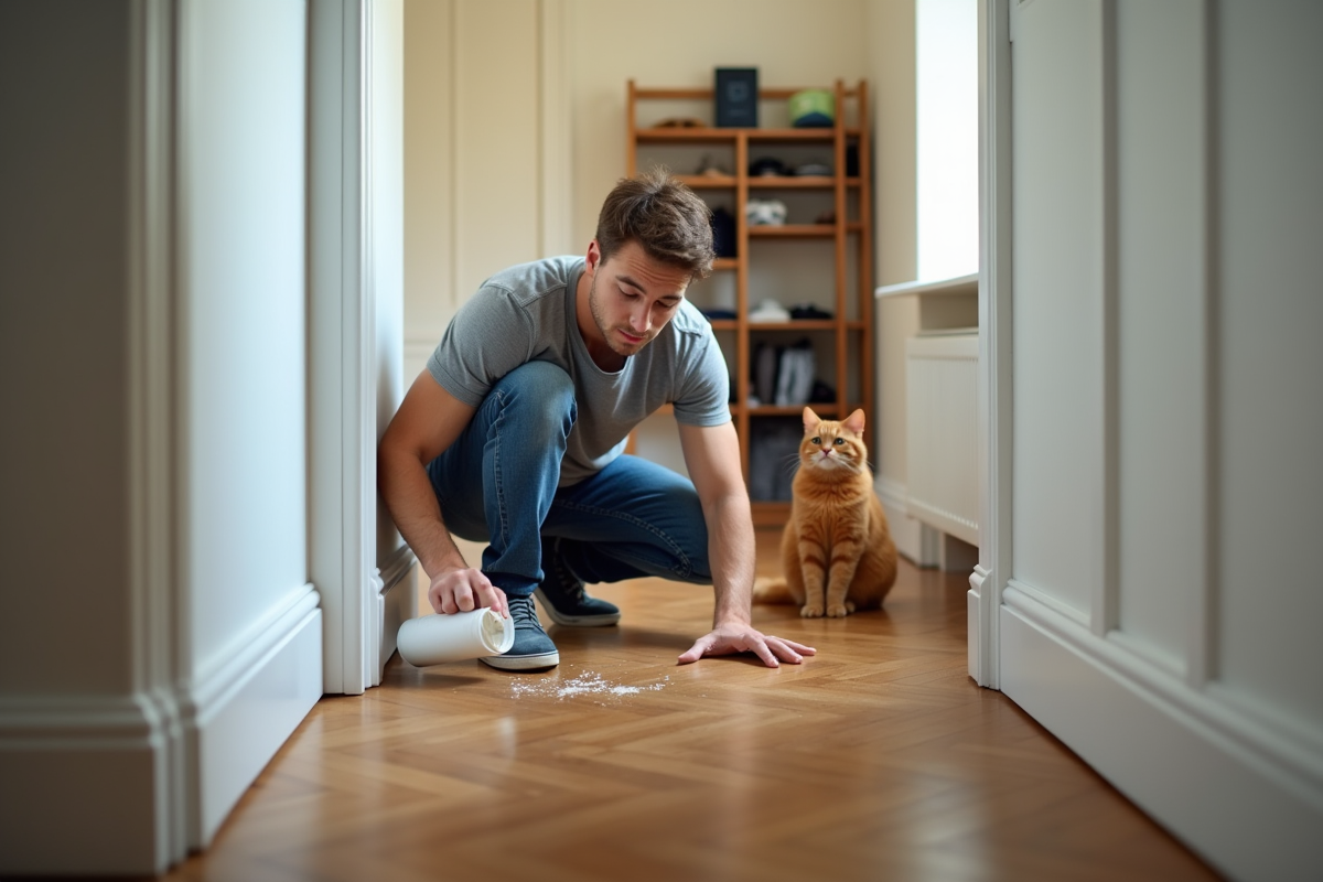 Jeune homme saupoudrant du bicarbonate près d
