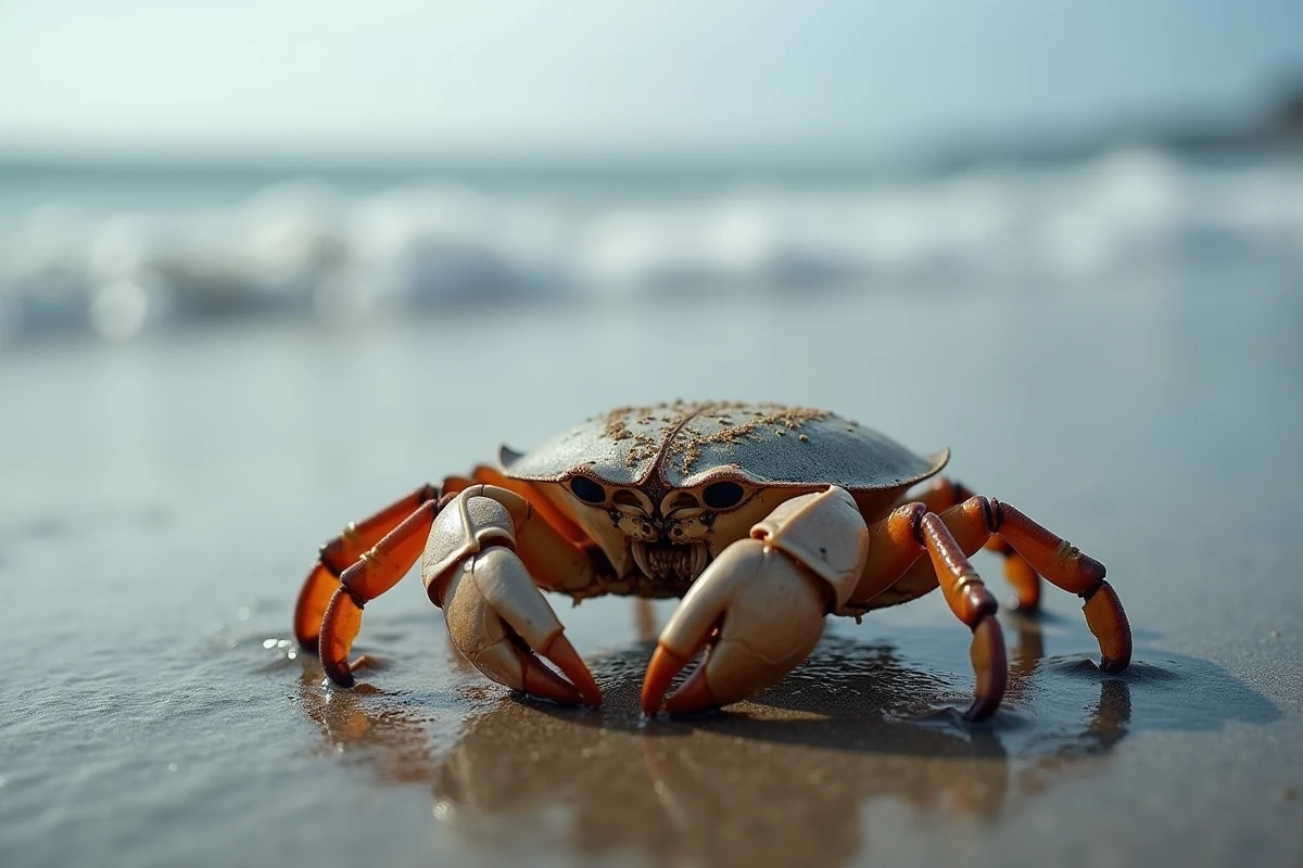 Limule en forme de U sur une plage atlantique, espèce rare et ancienne aux allures préhistoriques