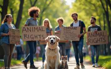 Droits des animaux : ce qui a changé en 2025 ! Nouveautés et implications Groupe divers de personnes manifestant dans un parc avec animaux