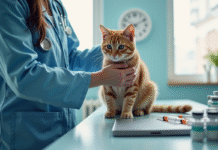Vétérinaire tenant un chat lors d'une consultation