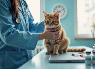 Coût unité insuline chat : prix moyen et conseils d’achat Vétérinaire tenant un chat lors d'une consultation