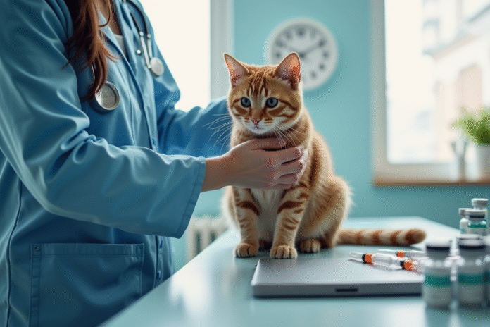 Vétérinaire tenant un chat lors d'une consultation