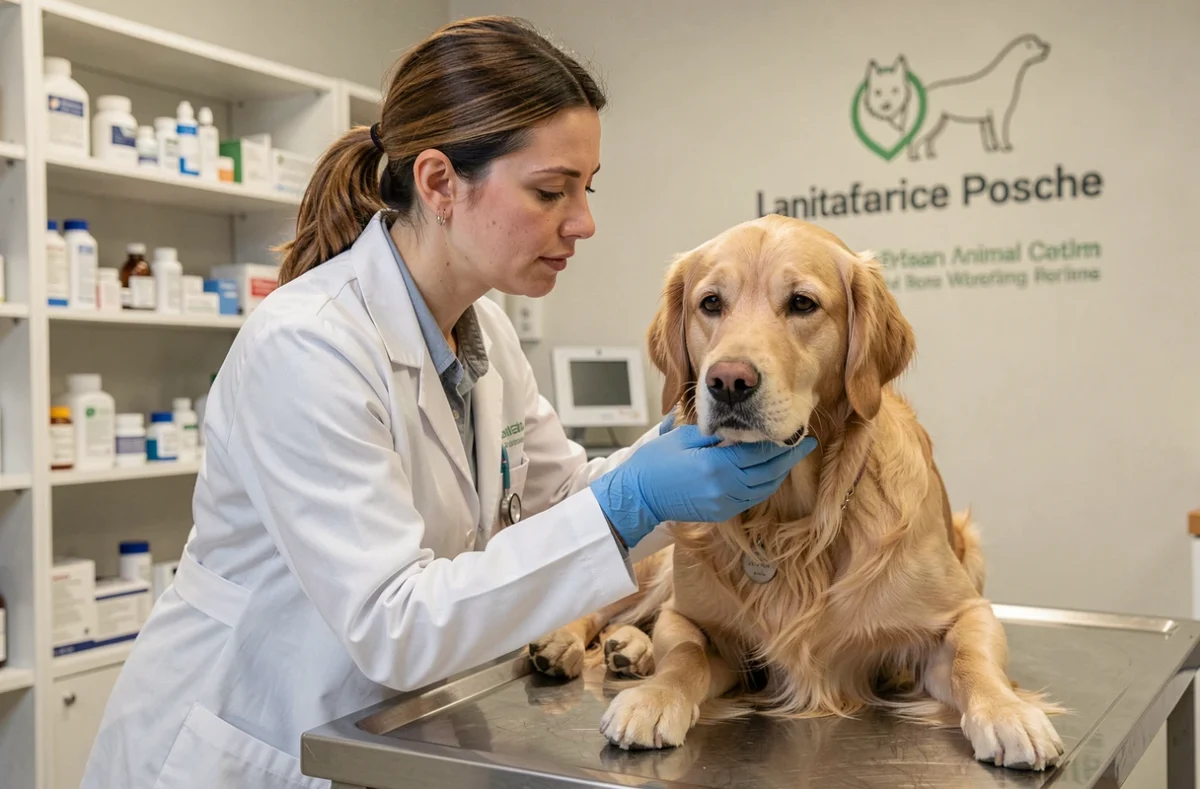 Vétérinaire examinant un chien rescapé dans une clinique de protection animale en France